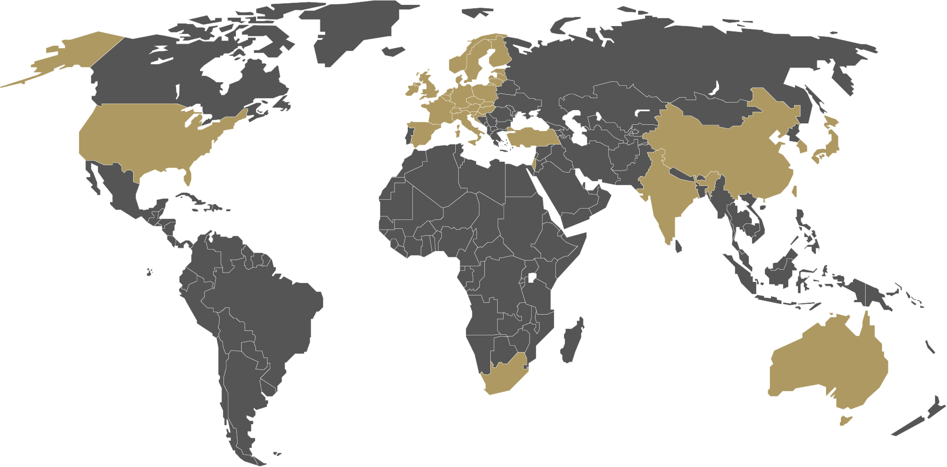Weltkarte mit Hervorhebung der Länder mit Mönninghoff-Ansprechpartnern vor Ort